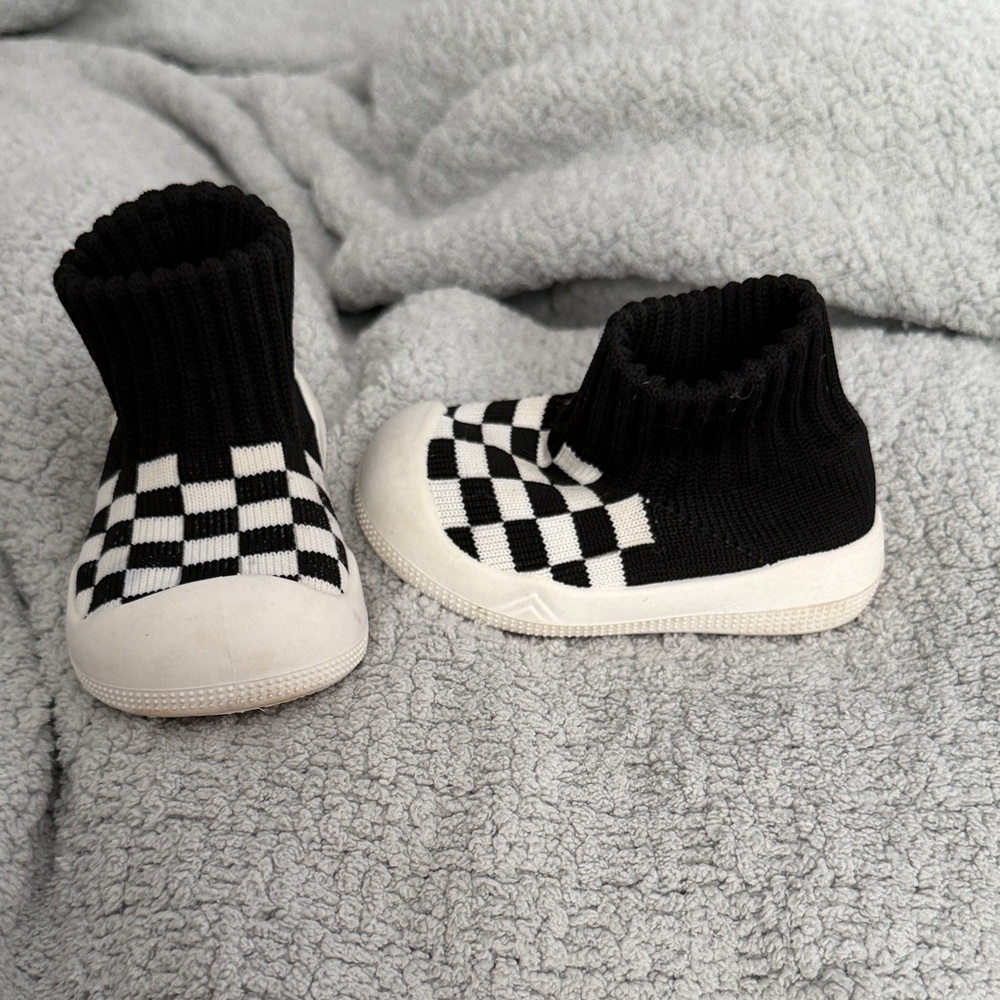 Kids Black and White Checkered Shoes